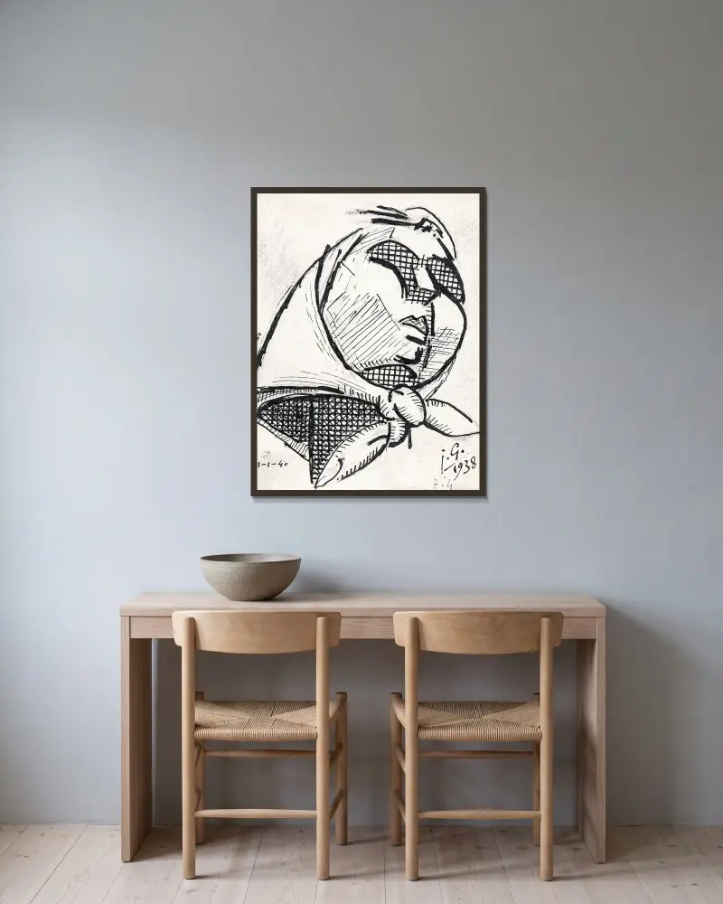 Bäuerinnengesicht von Julio González gerahmt an einer Wand