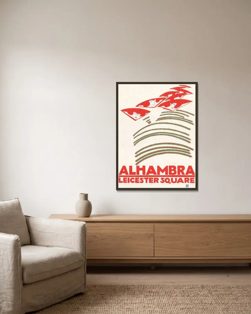 Alhambra Leicester Square Entwurf av Julius Klinger inramad på en vägg