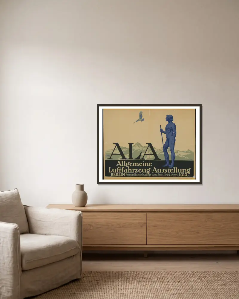 Allgemeine Luftfahrzeug-Ausstellung av Julius Klinger inramad på en vägg
