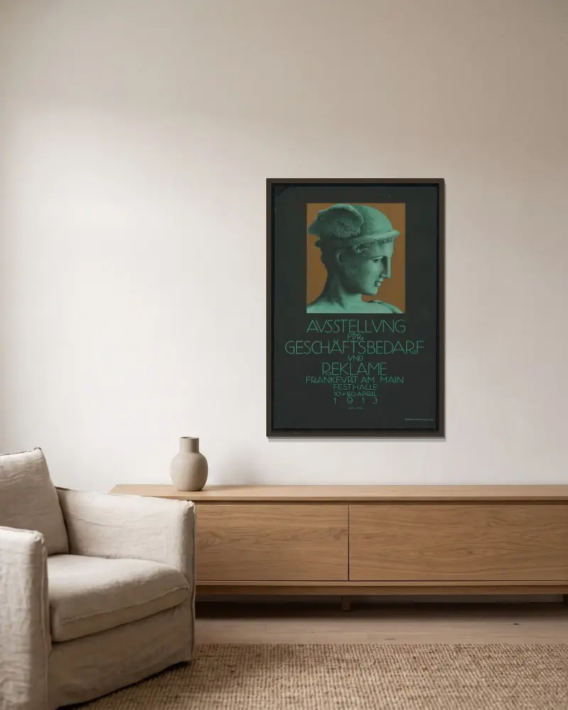 Ausstellung für Geschäftsbedarf av Julius Klinger inramad på en vägg
