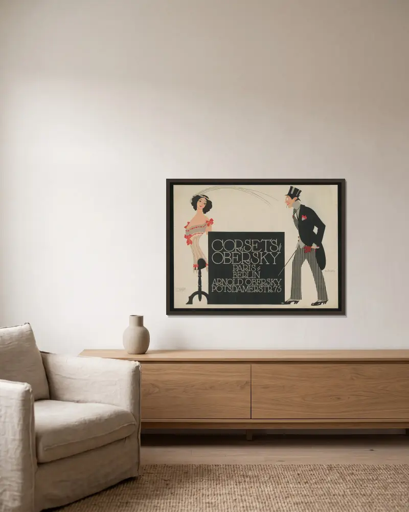 Corsets Obersky von Julius Klinger gerahmt an einer Wand