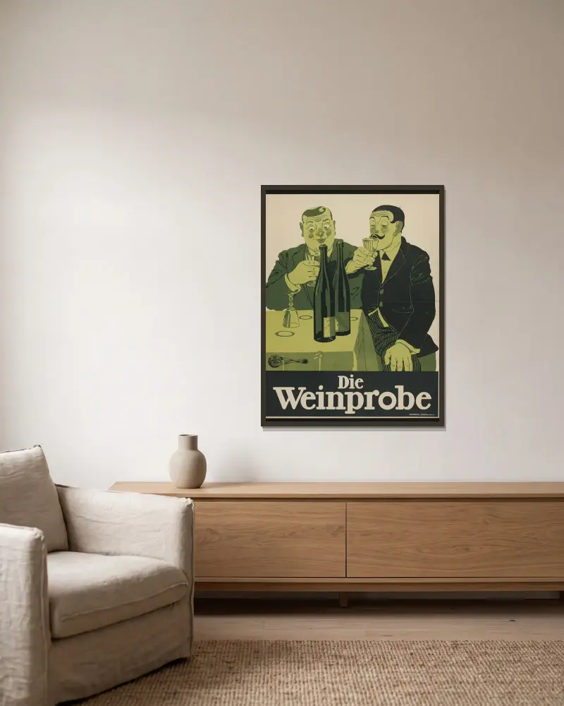 Die Weinprobe von Julius Klinger gerahmt an einer Wand