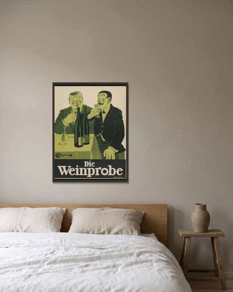 Die Weinprobe von Julius Klinger gerahmt an einer Wand