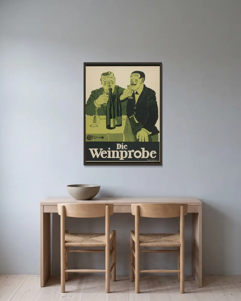 Die Weinprobe von Julius Klinger gerahmt an einer Wand