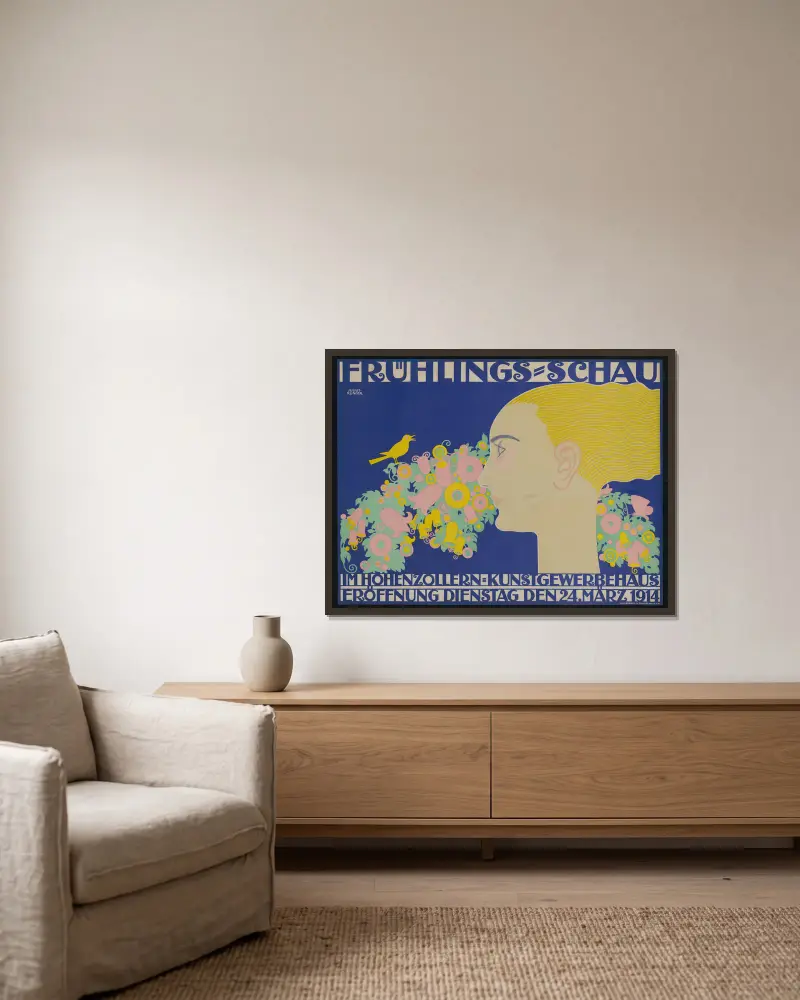 Frühlingsschau von Julius Klinger gerahmt an einer Wand
