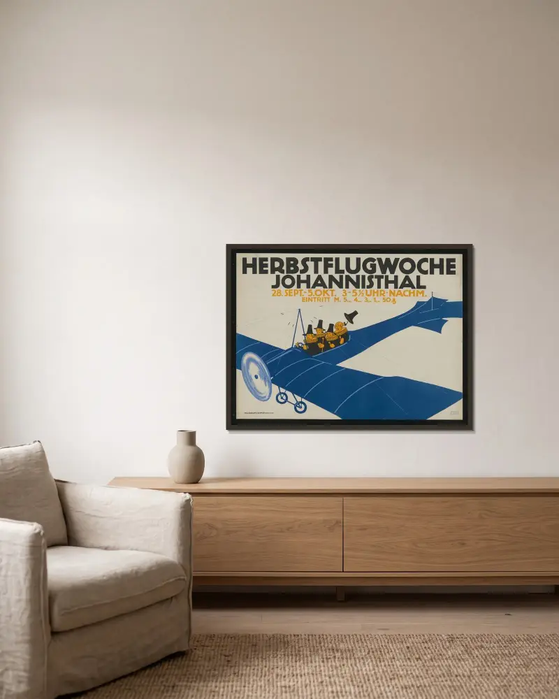 Höstflygveckan Johannisthal av Julius Klinger inramad på en vägg