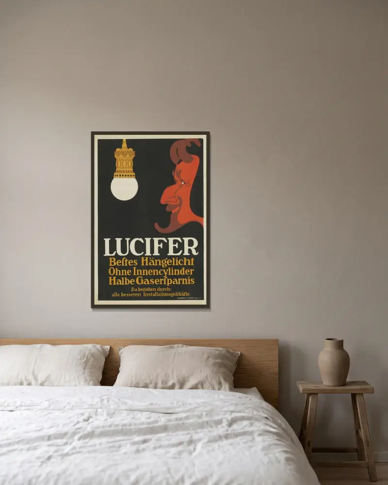 Lucifer Hängelicht av Julius Klinger inramad på en vägg