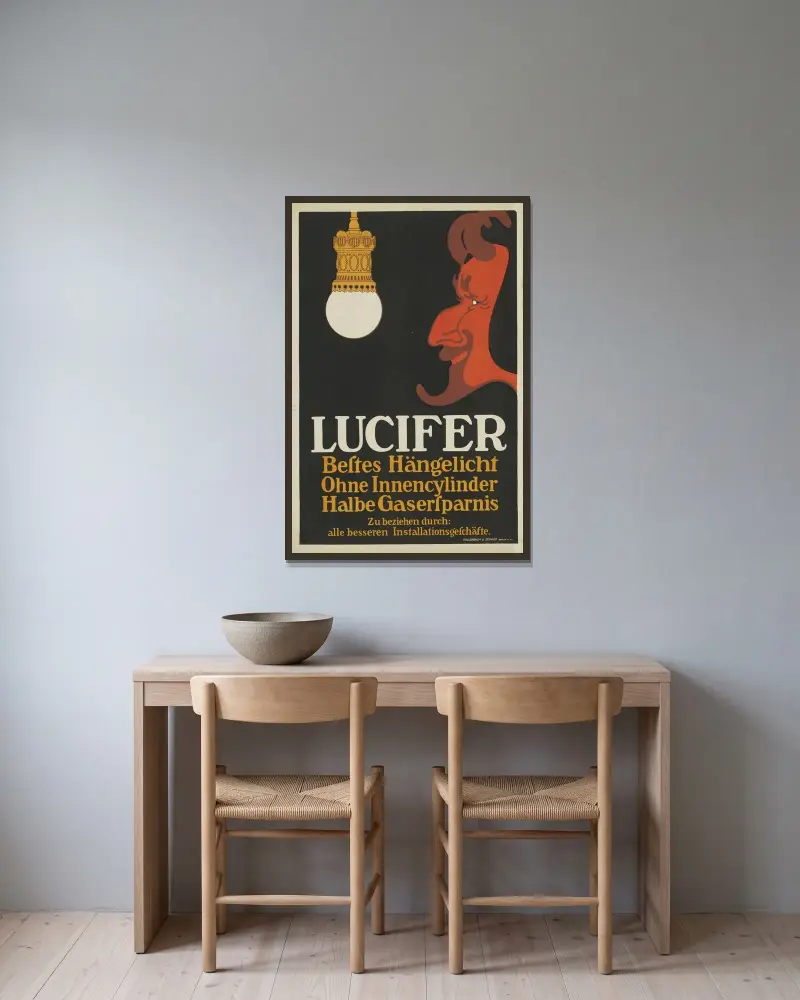 Lucifer Hängelicht av Julius Klinger inramad på en vägg