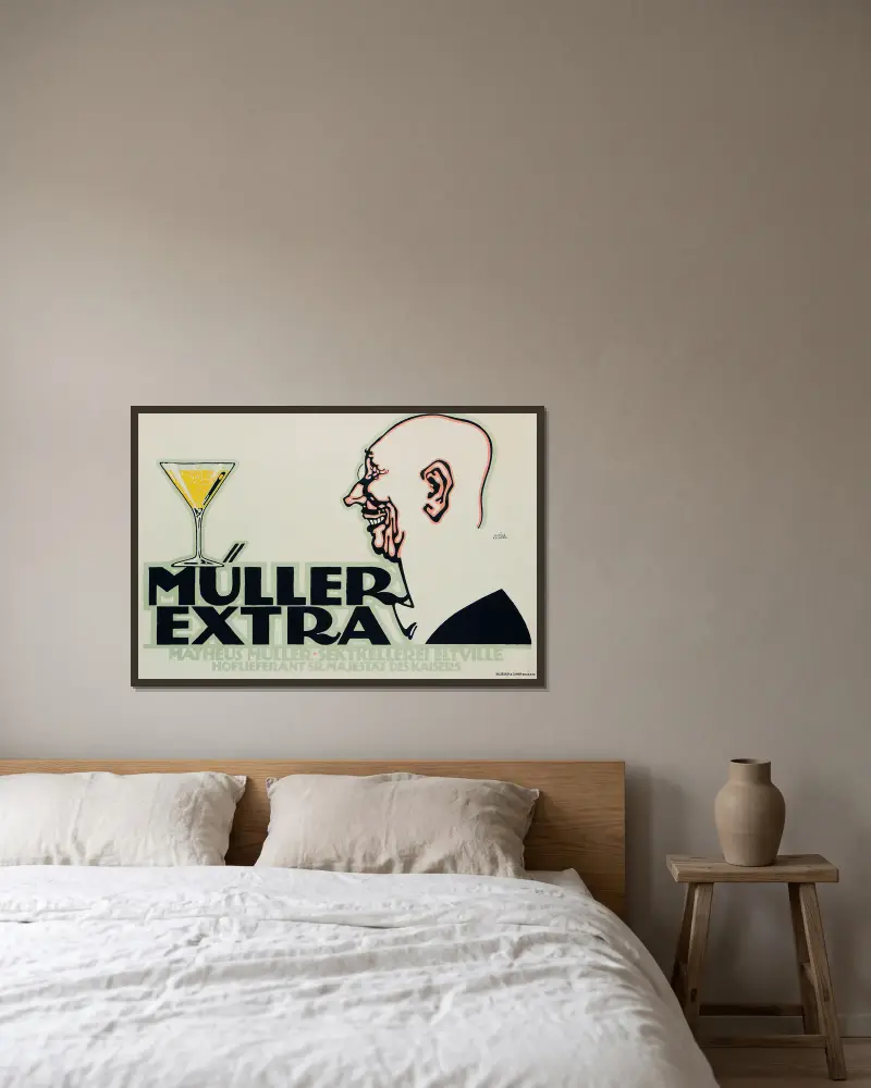 Müller Extra von Julius Klinger gerahmt an einer Wand