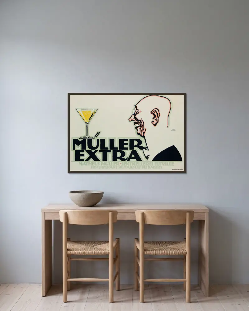 Müller Extra von Julius Klinger gerahmt an einer Wand