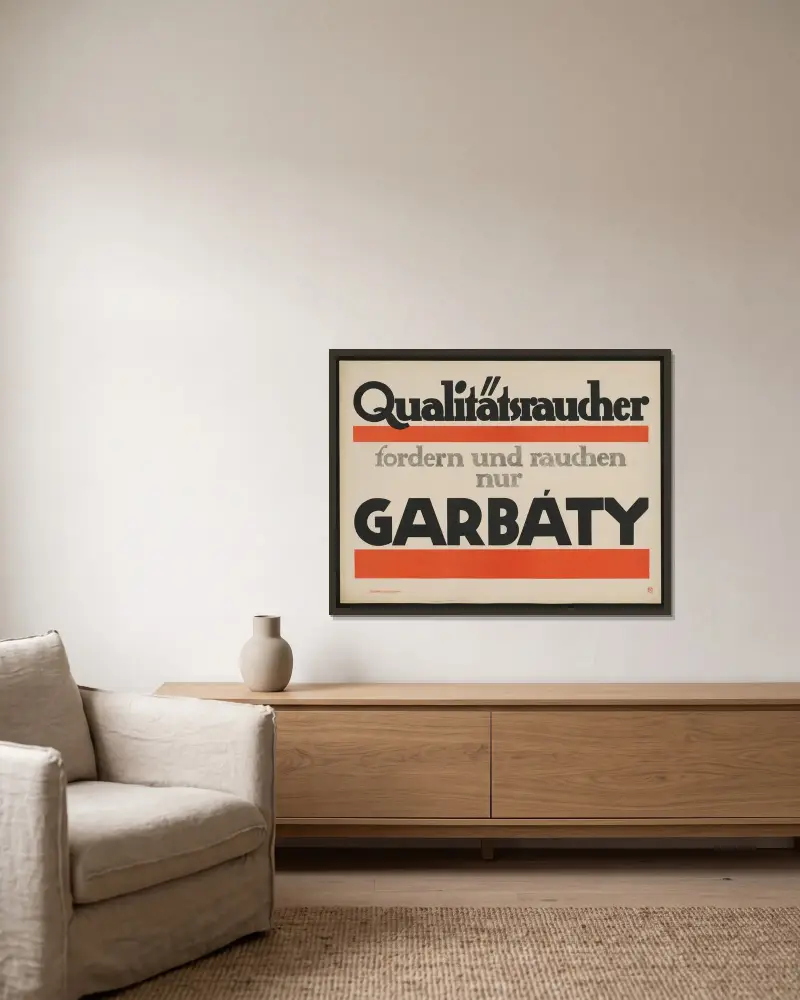Qualitätsraucher fordern und rauchen nur Garbáty av Julius Klinger inramad på en vägg