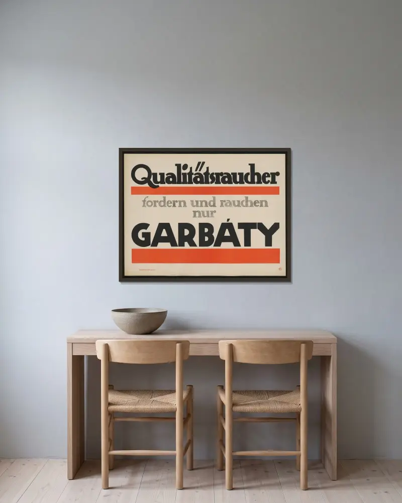 Qualitätsraucher fordern und rauchen nur Garbáty av Julius Klinger inramad på en vägg