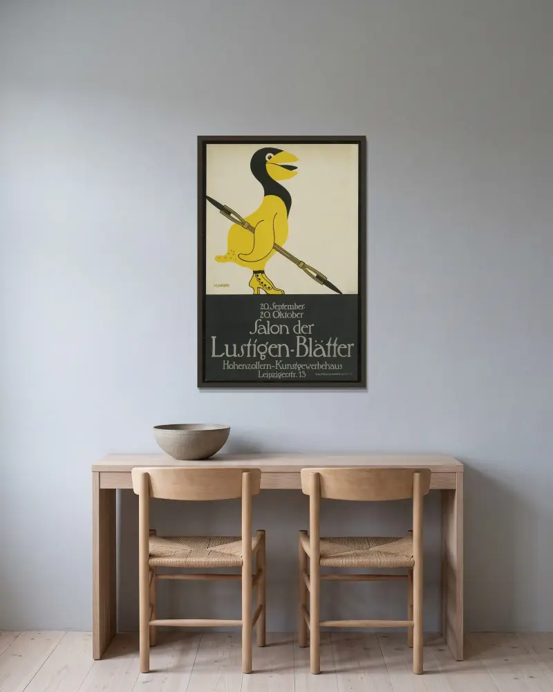 Salon der Lustigen Blätter av Julius Klinger inramad på en vägg