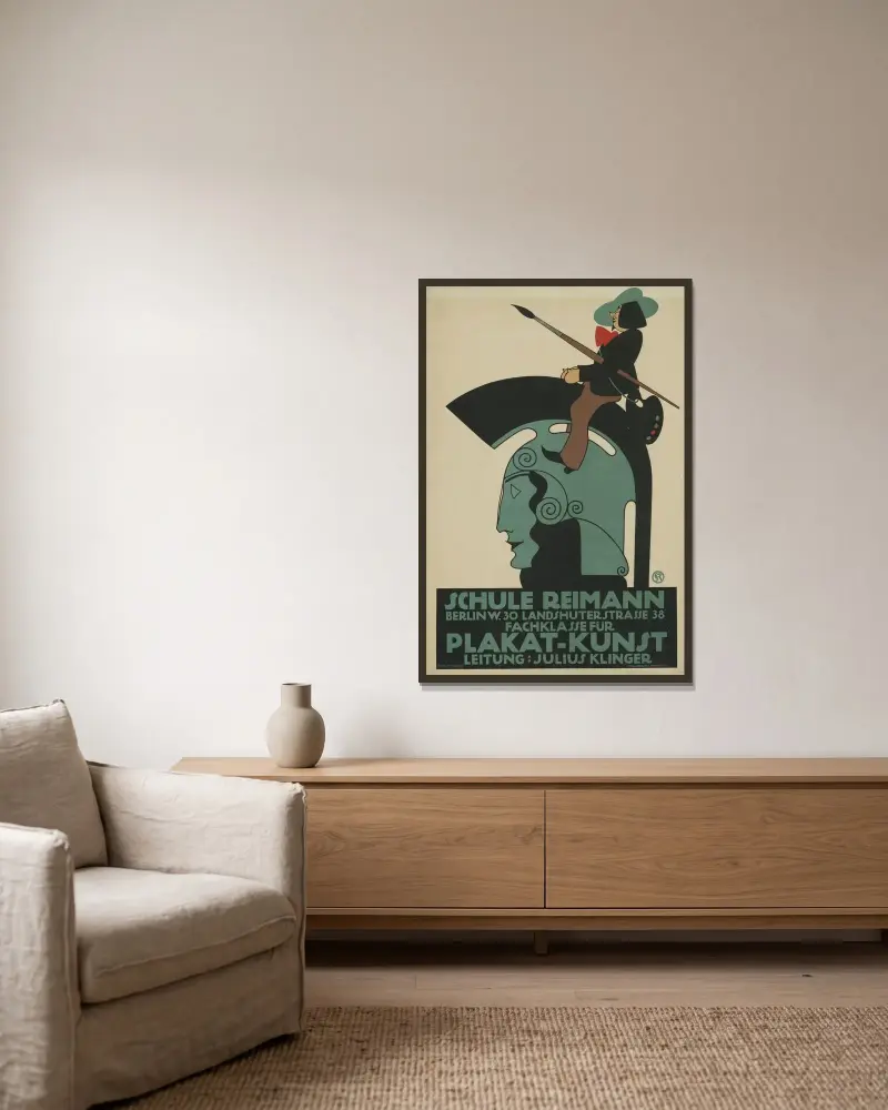 Schule Reimann. Fachklasse für Plakat-Kunst av Julius Klinger inramad på en vägg