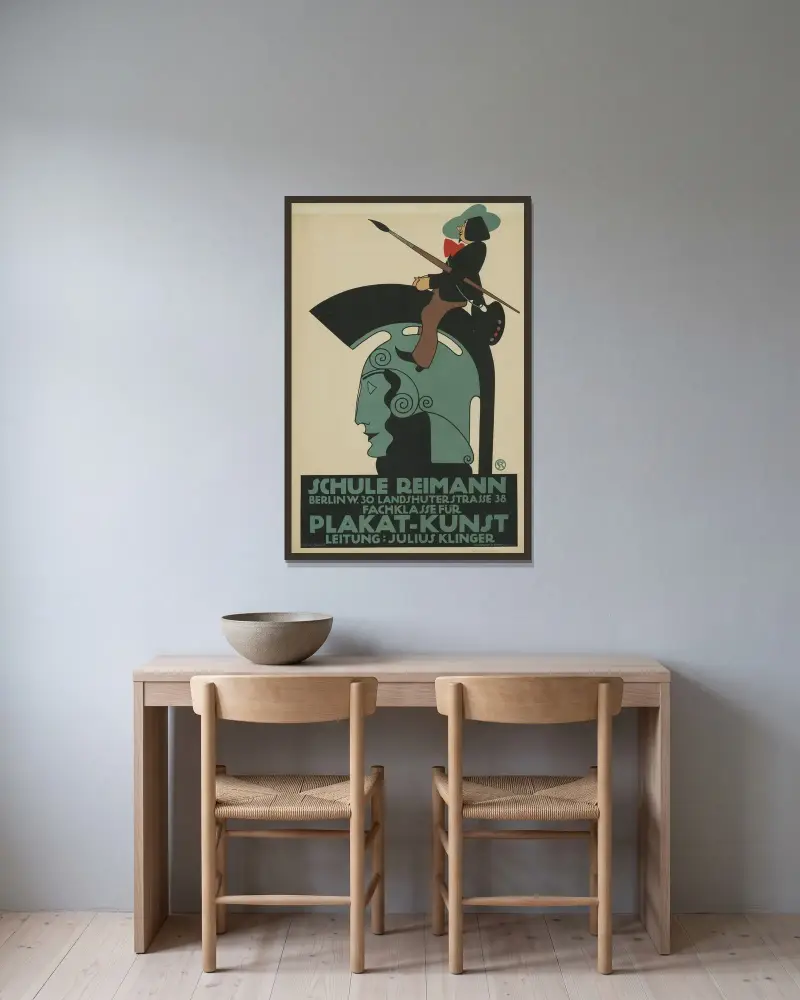 Schule Reimann. Fachklasse für Plakat-Kunst av Julius Klinger inramad på en vägg