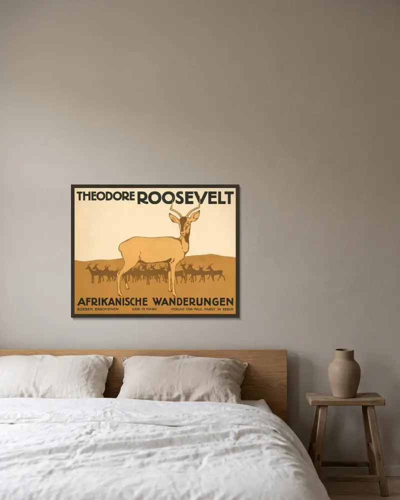 Theodore Roosevelt. Afrikanska vandringar av Julius Klinger inramad på en vägg