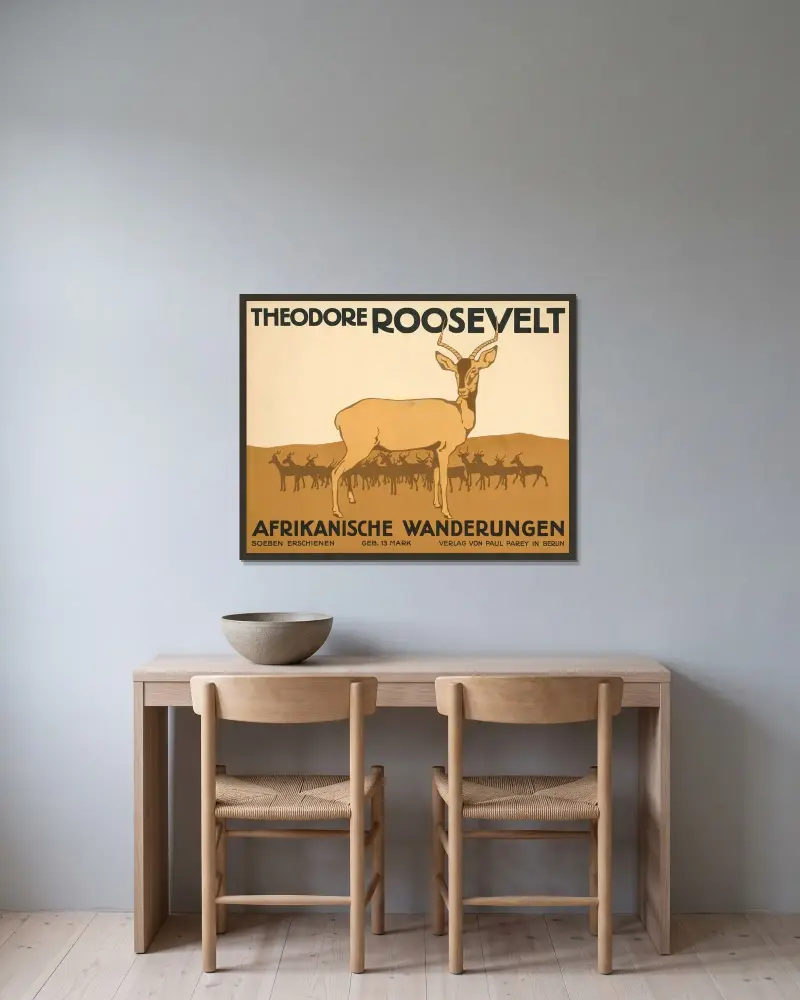 Theodore Roosevelt. Afrikanska vandringar av Julius Klinger inramad på en vägg