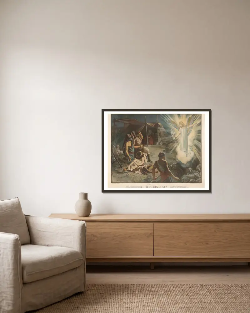 Die Erscheinung der Hirten von Julius Kronberg gerahmt an einer Wand