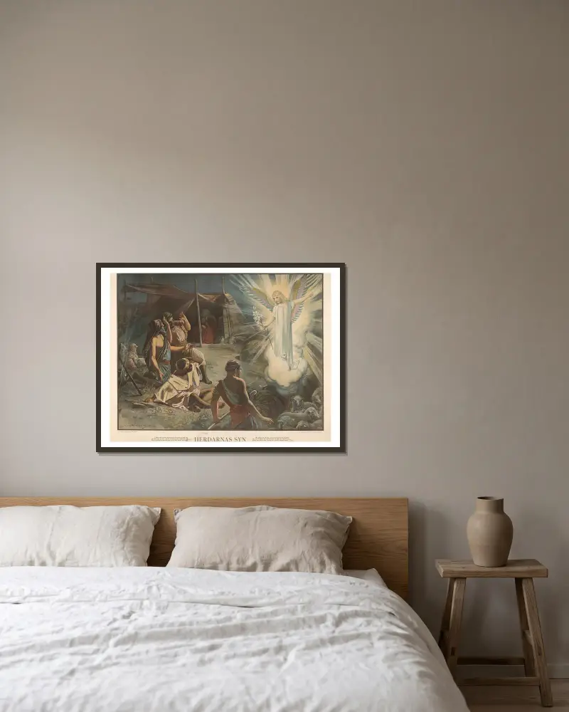 Die Erscheinung der Hirten von Julius Kronberg gerahmt an einer Wand