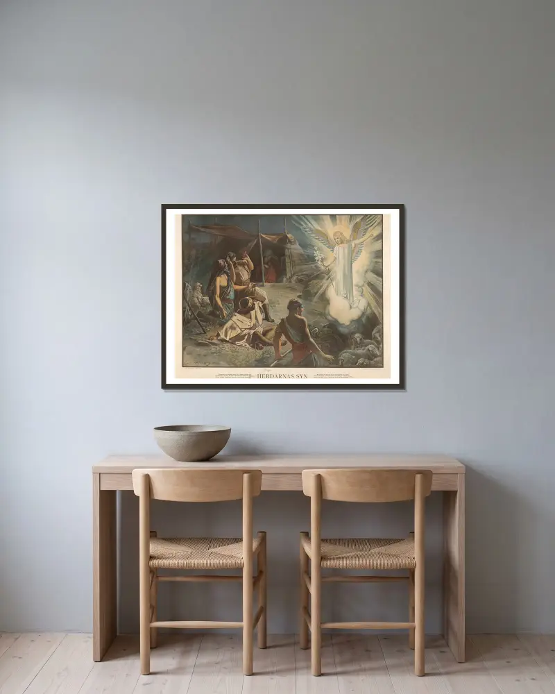Die Erscheinung der Hirten von Julius Kronberg gerahmt an einer Wand