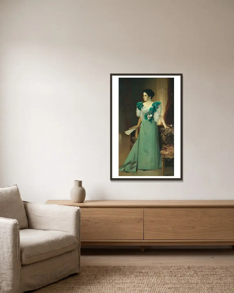 Irma von Geijer, född von Hallwyl (1873 – 1959 ) av Julius Kronberg inramad på en vägg