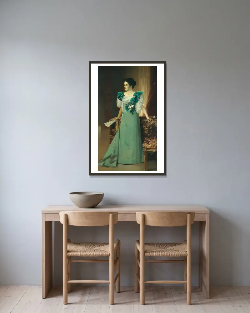 Irma von Geijer, född von Hallwyl (1873 – 1959 ) av Julius Kronberg inramad på en vägg