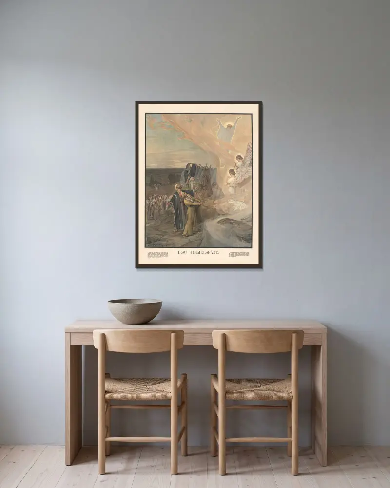 Jesu Himmelsfärd av Julius Kronberg inramad på en vägg
