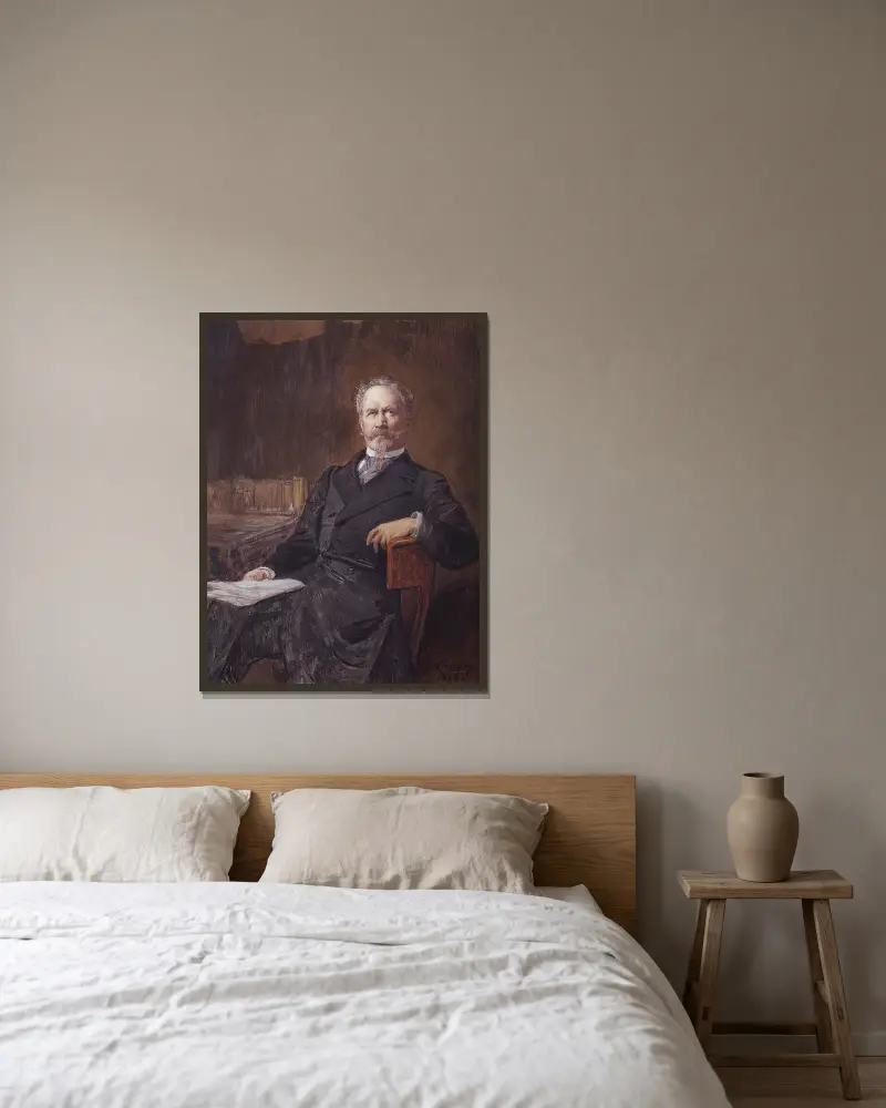Porträtt av Walter von Hallwyl av Julius Kronberg inramad på en vägg