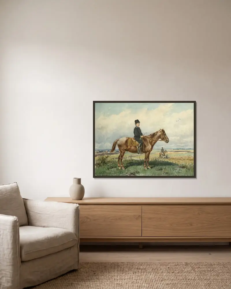 Boy on a pony av Juliusz Kossak inramad på en vägg