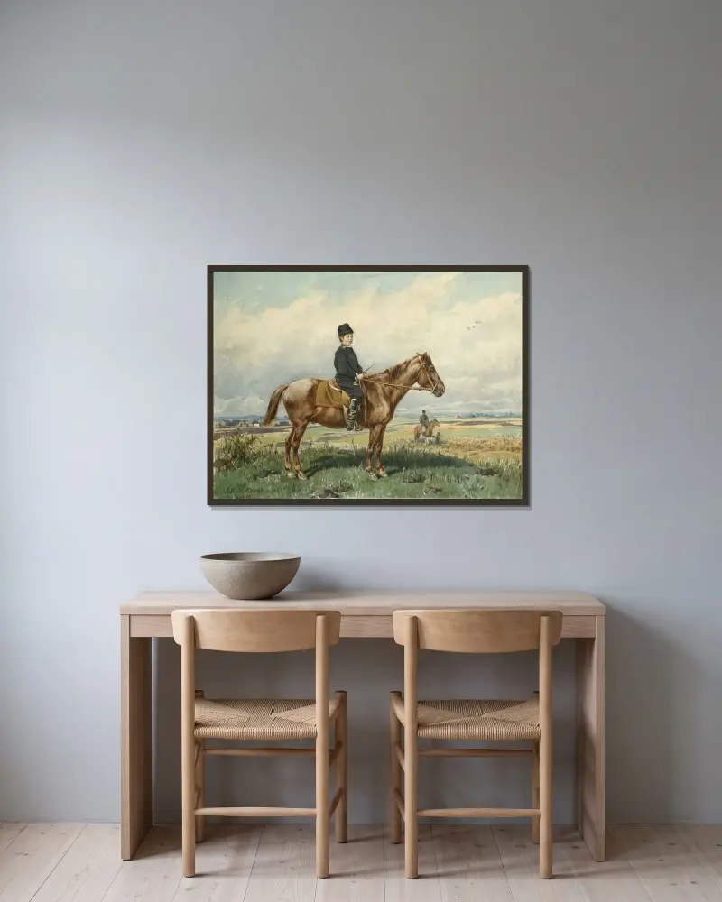 Boy on a pony av Juliusz Kossak inramad på en vägg
