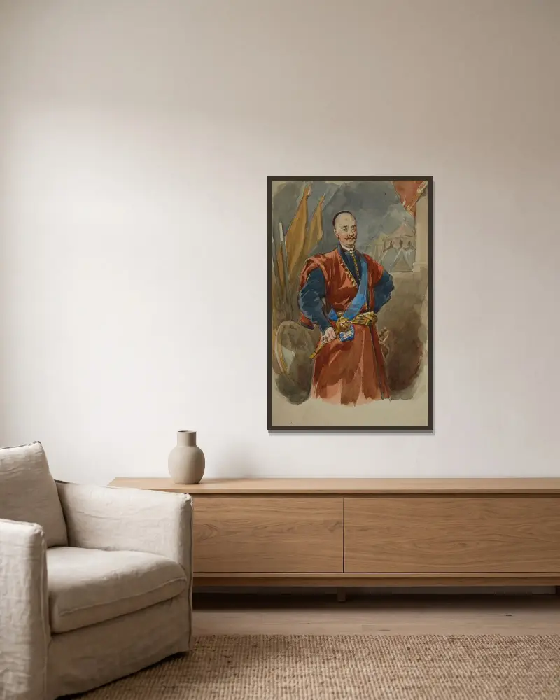 Porträtt av en hetman av Juliusz Kossak inramad på en vägg