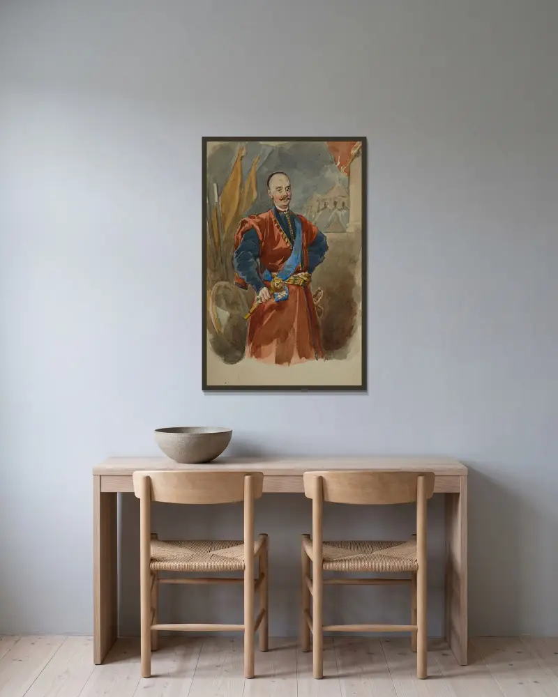 Porträtt av en hetman av Juliusz Kossak inramad på en vägg