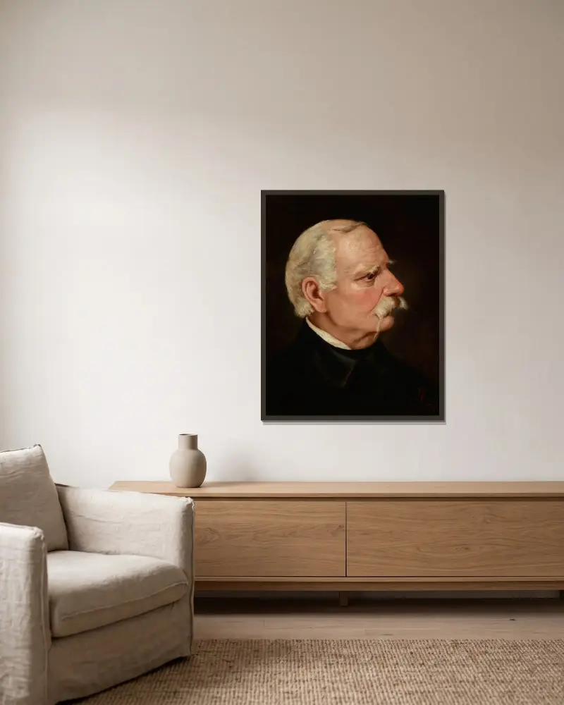 Portrait of Wincenty Pol av Juliusz Kossak inramad på en vägg