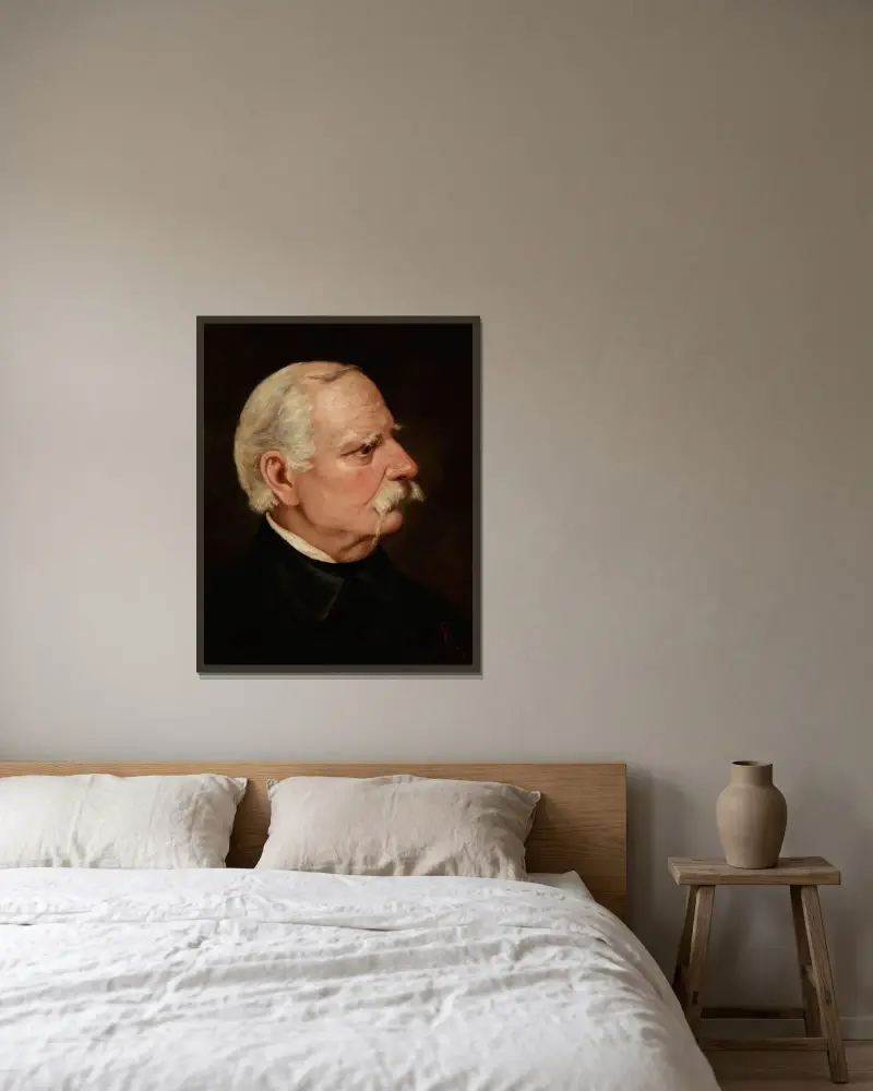 Portrait of Wincenty Pol av Juliusz Kossak inramad på en vägg