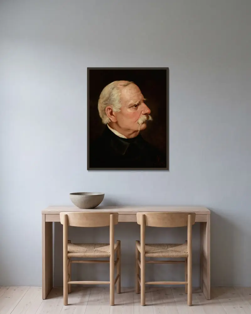 Portrait of Wincenty Pol av Juliusz Kossak inramad på en vägg