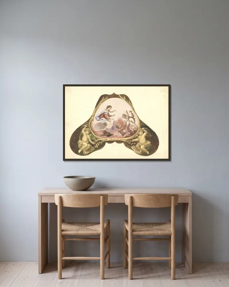 Die Gottesmutter befreit die Seelen aus dem Fegefeuer von Juliusz Makarewicz gerahmt an einer Wand