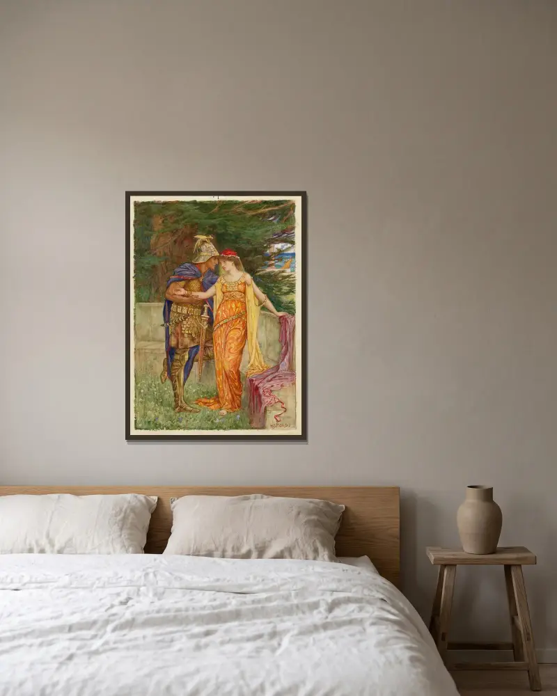 Cymbeline, Posthumus och Imogen av Henry Justice Ford inramad på en vägg