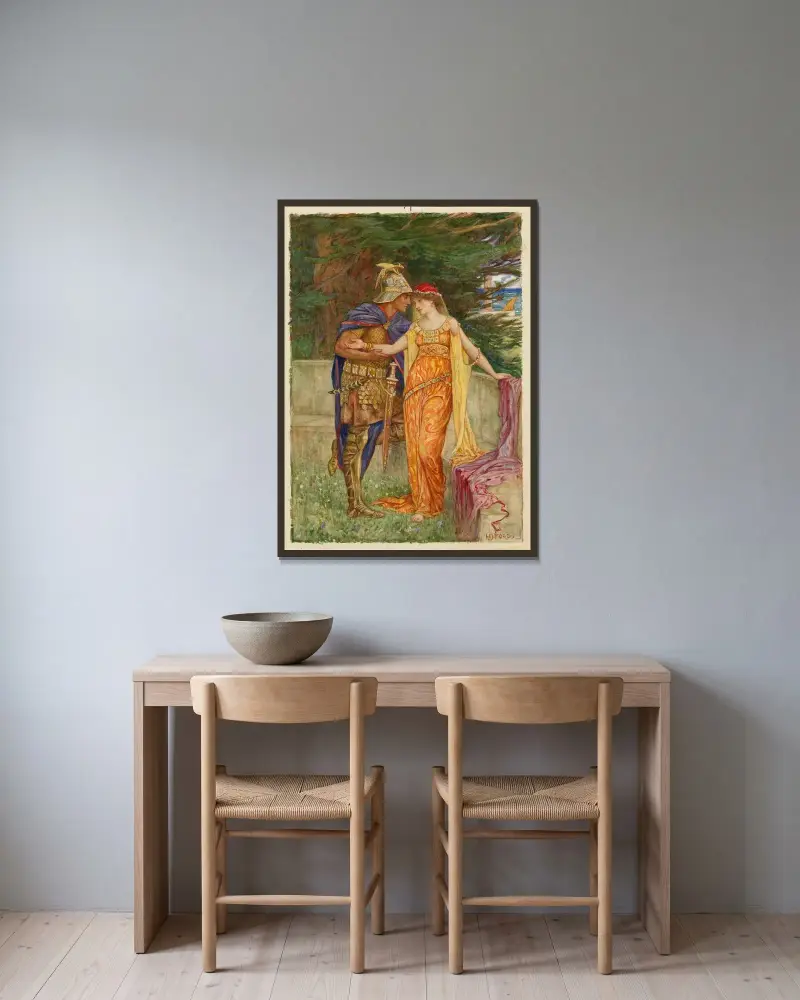 Cymbeline, Posthumus och Imogen av Henry Justice Ford inramad på en vägg