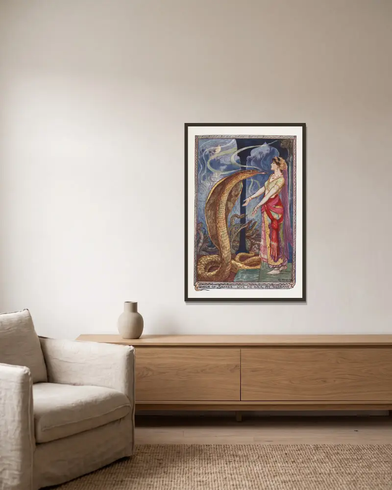 Queen of the Snakes give me back my husband av Henry Justice Ford inramad på en vägg