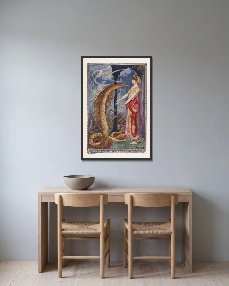 Queen of the Snakes give me back my husband av Henry Justice Ford inramad på en vägg