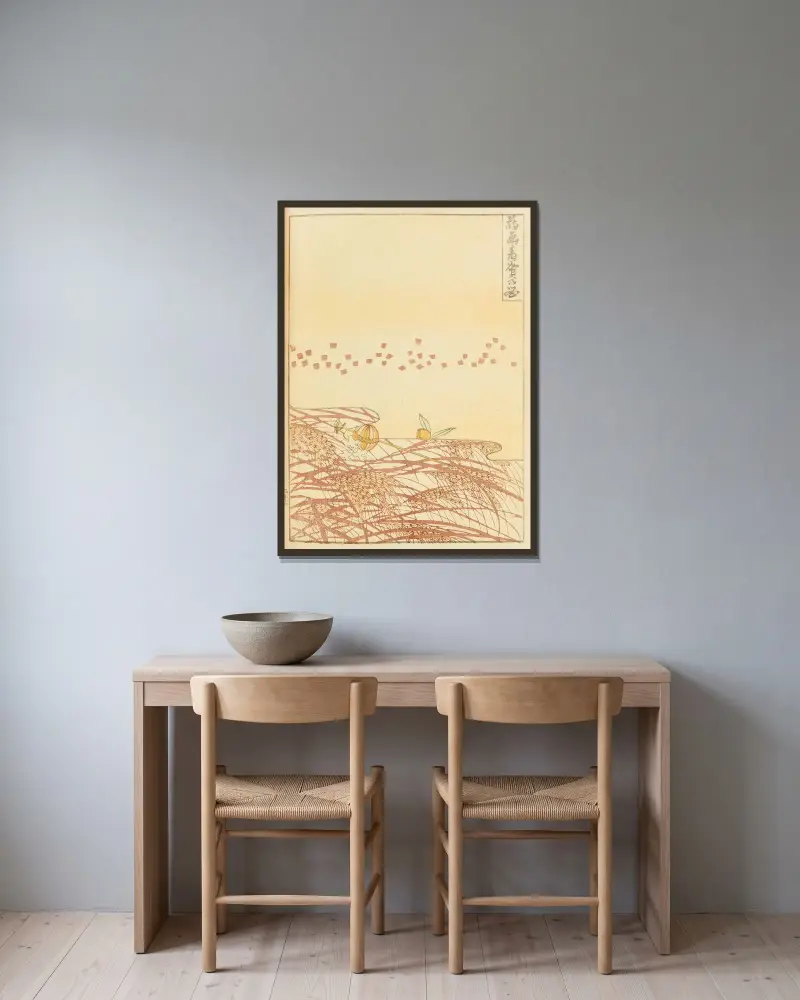 Shin-Bijutsukai Pl.128 av Furuya Kōrin inramad på en vägg