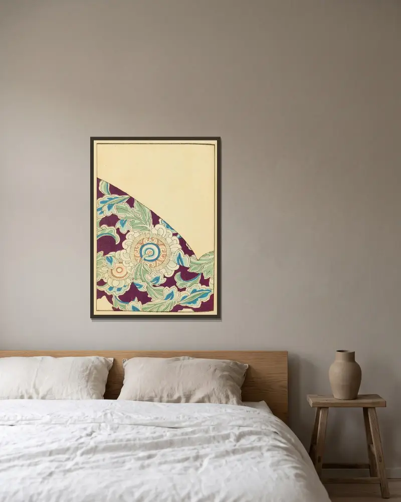 Shin-Bijutsukai Pl.149 av Furuya Kōrin inramad på en vägg