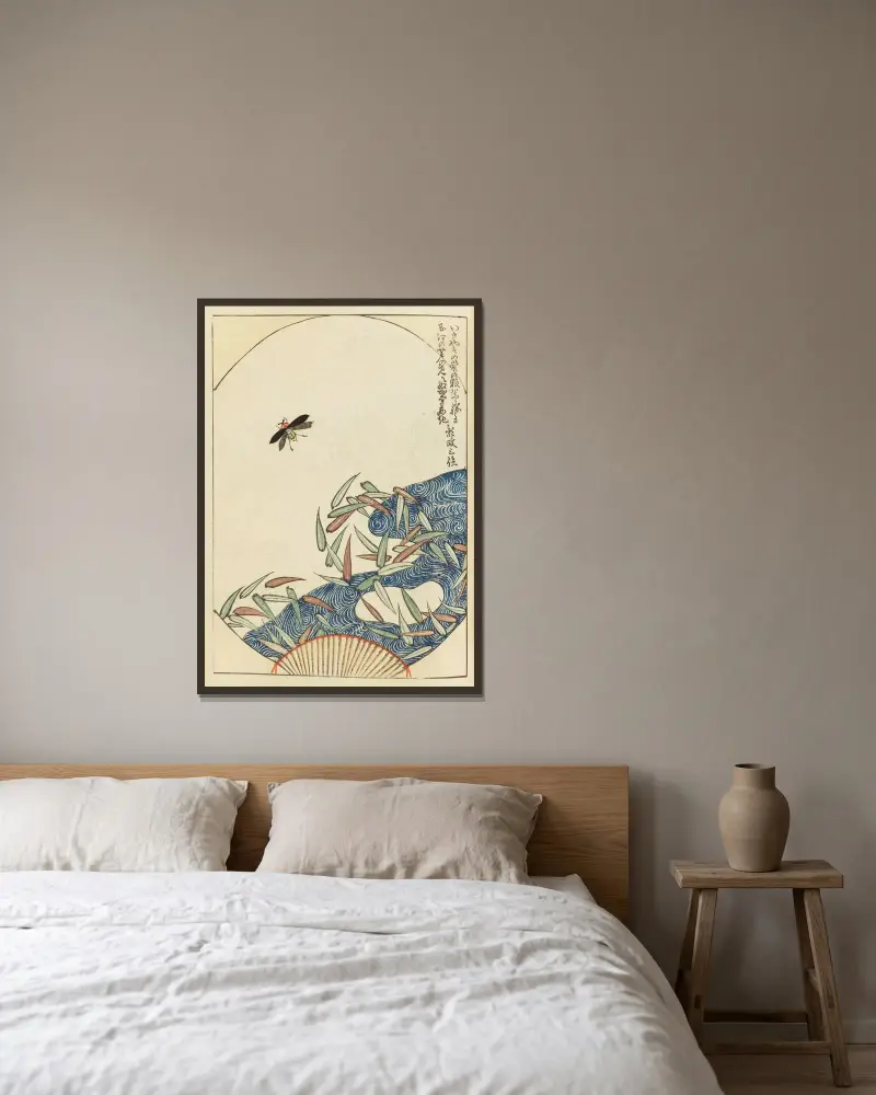 Shin-Bijutsukai Pl.259 av Furuya Kōrin inramad på en vägg