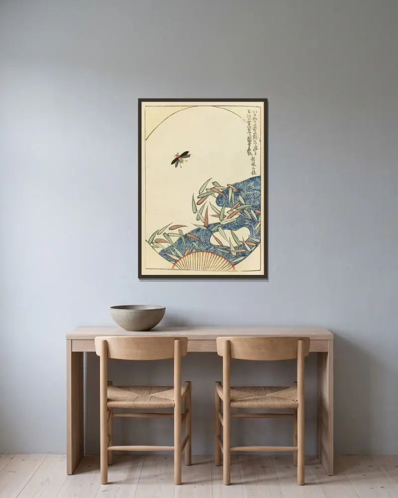 Shin-Bijutsukai Pl.259 av Furuya Kōrin inramad på en vägg