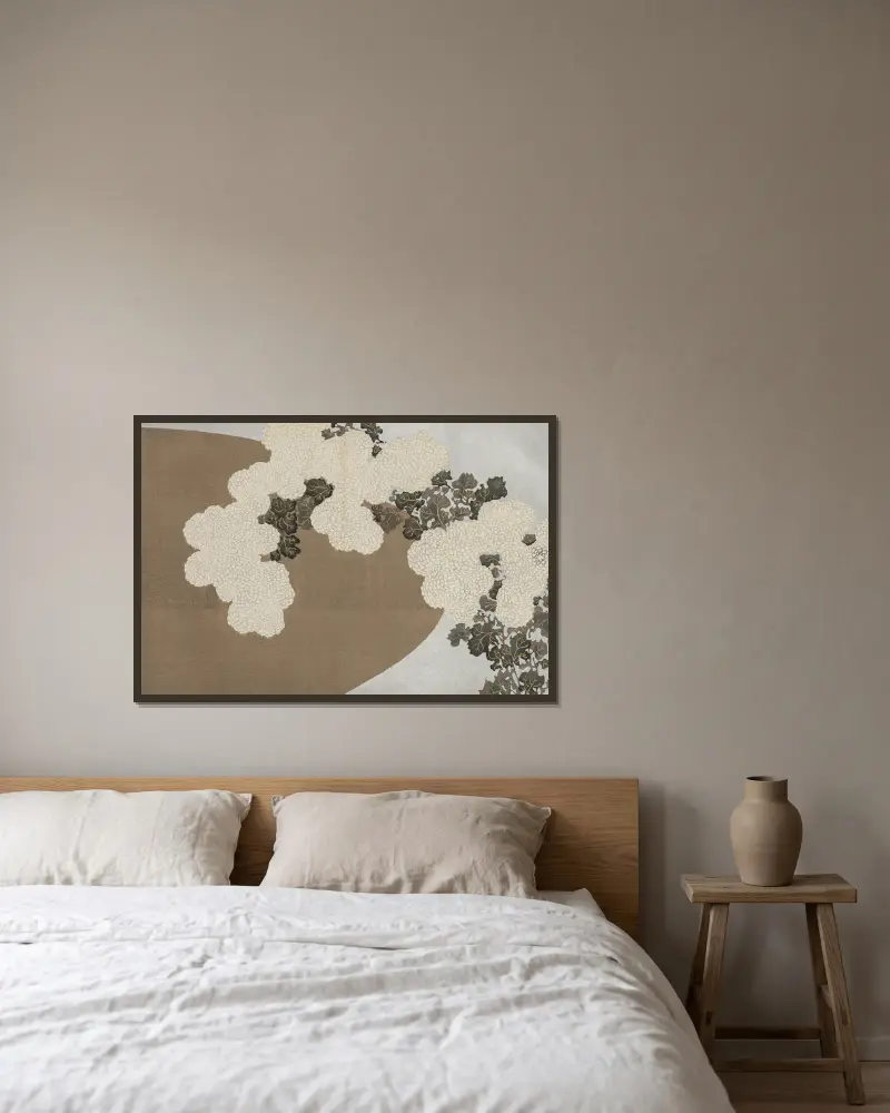 Chrysanthemen (Momoyogusa) von Kamisaka Sekka gerahmt an einer Wand
