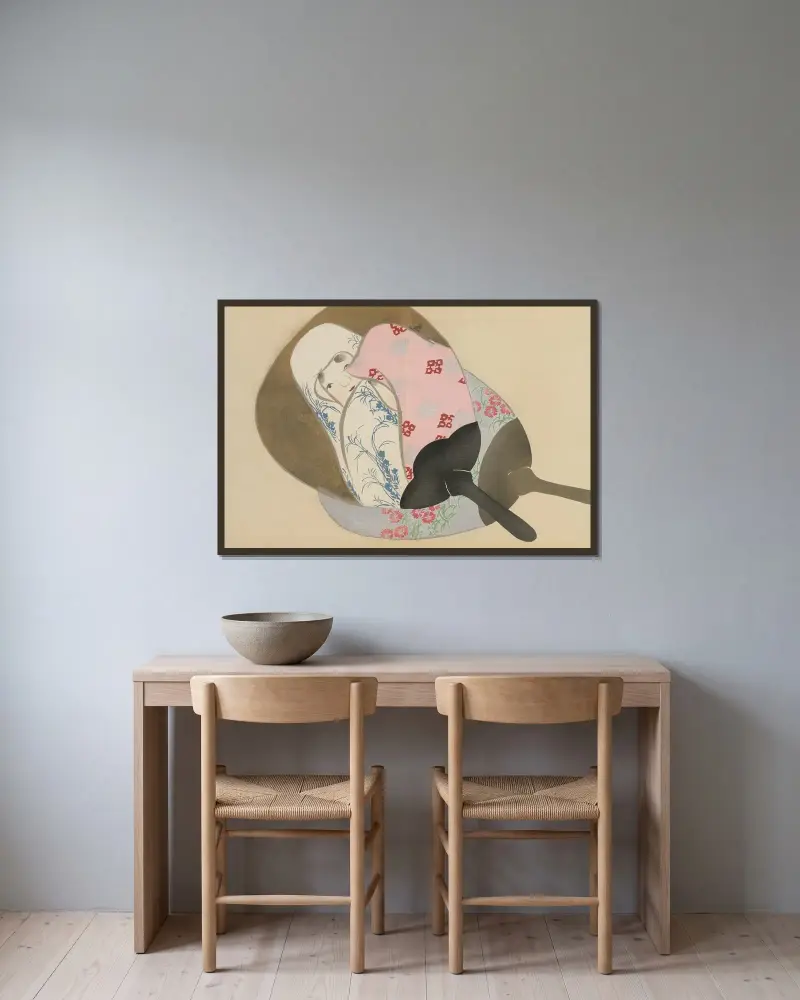 Fans (Senmen) av Kamisaka Sekka inramad på en vägg