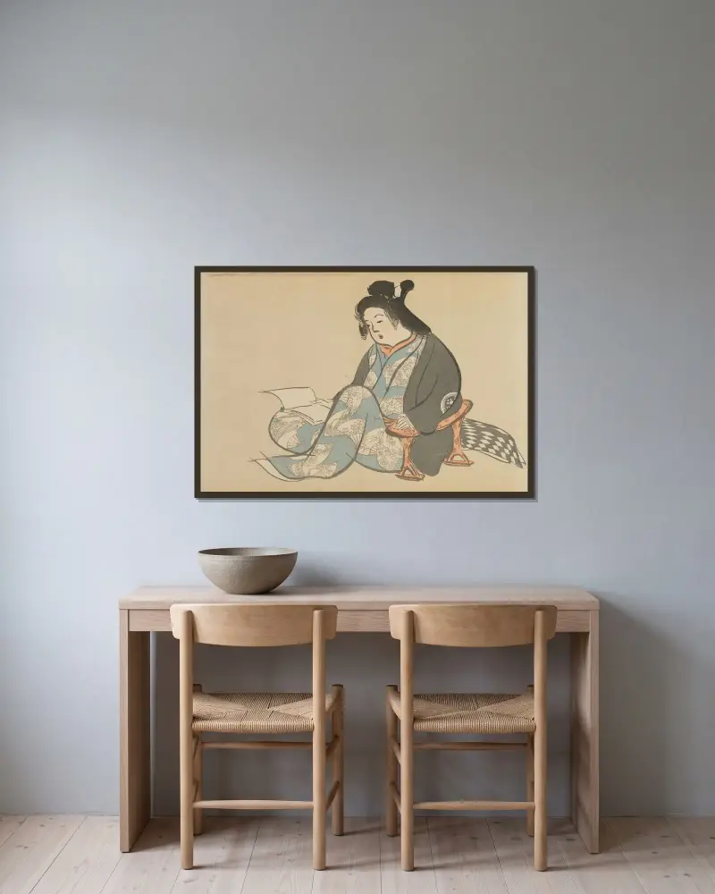Lättja (Tsurezure) av Kamisaka Sekka inramad på en vägg