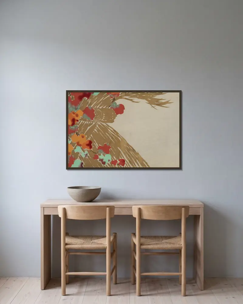 Ivy (Tsuta) av Kamisaka Sekka inramad på en vägg