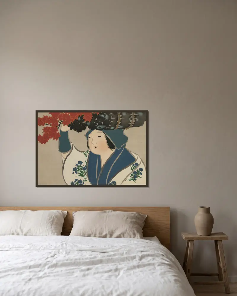 Kindling Salesgirl (Kurokiuri) av Kamisaka Sekka inramad på en vägg