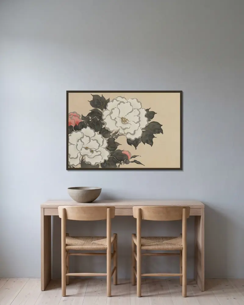 Pioner (Fukamigusa) av Kamisaka Sekka inramad på en vägg
